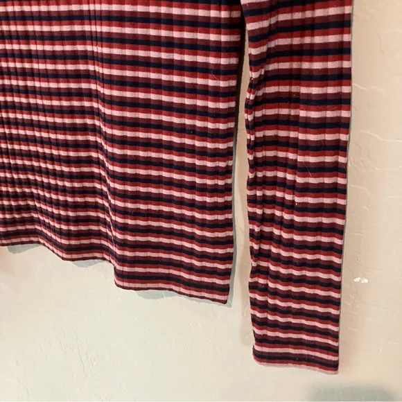 Madewell Red Multicolor Long Sleeve Striped Ribbed Stretch Turtleneck Top Sz S - Picture 8 of 12